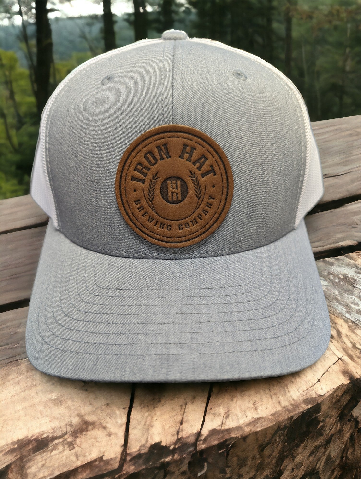 Grey/White Custom Leather Patch Hat – Iron Hat Brewing Co.