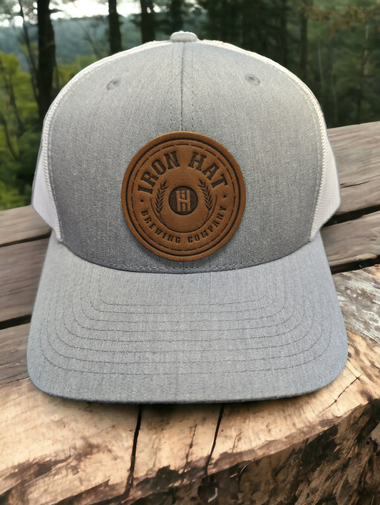 Grey/White Custom Leather Patch Hat